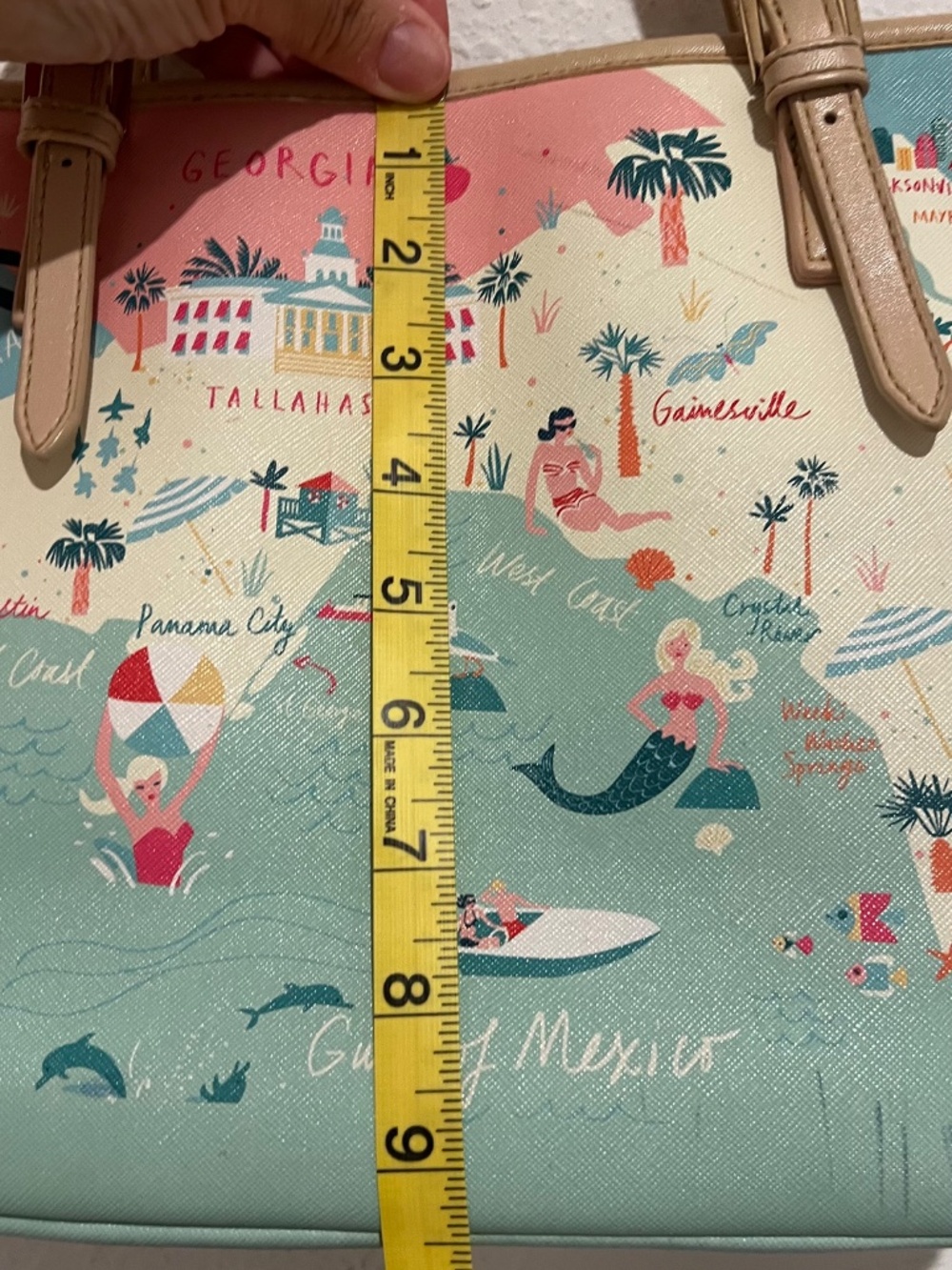 Spartina 449 Retired Florida Map Tote Mermaid Satin Ribbon Handles - Picture 7 of 17